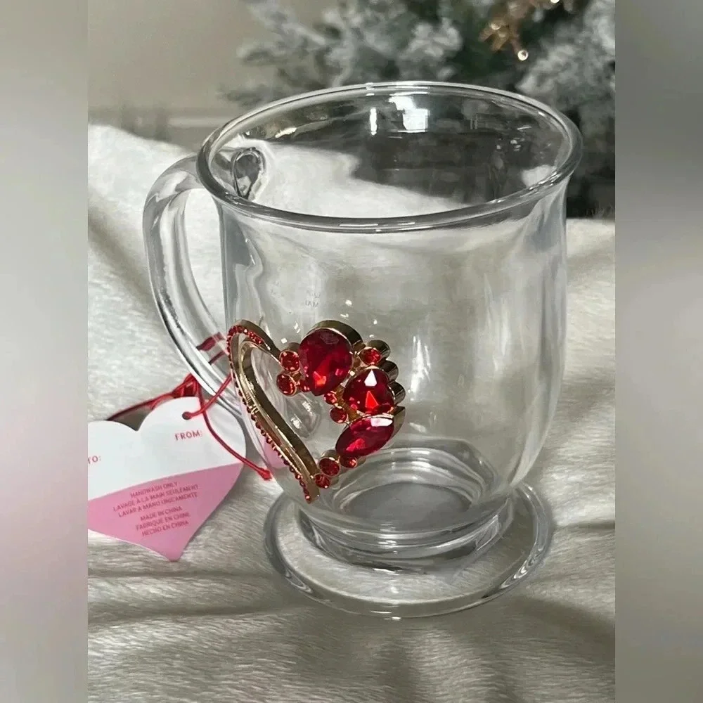 **Radiant Red Gemstone Heart Glass Mug – 15 oz** - Picture 3 of 7